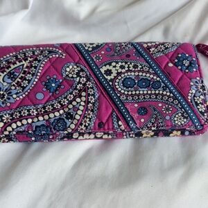 Vera Bradley Quilted Paisley Clutch in Magenta and Navy